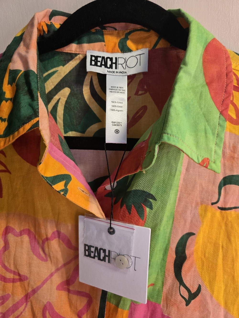 Beach Riot Naida Top In Fruit Market Button-Up Cotton Shirt Size Medium - Picture 5 of 7